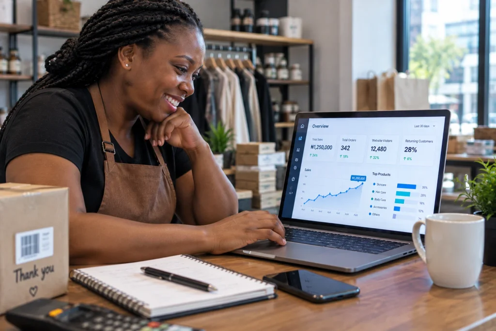 A successful entrepreneur utilizing AI automation tools for small business to improve workflow efficiency.
