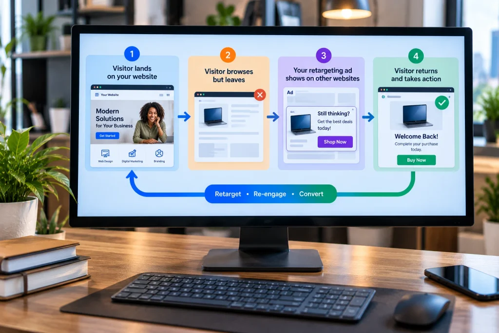 A clear illustration explaining the core concepts behind remarketing for beginner marketers.
