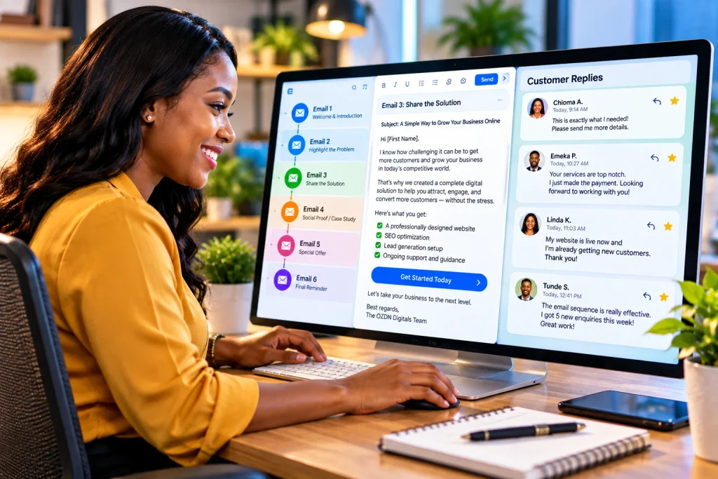  A digital webpage demonstrating how to write sales emails with a strong follow-up sequence.