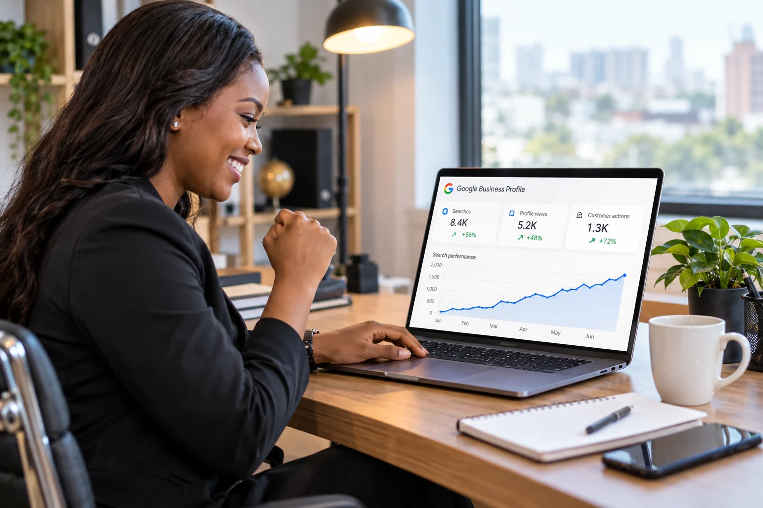A successful digital manager mastering Google Business Profile for beginners to improve local business sales.