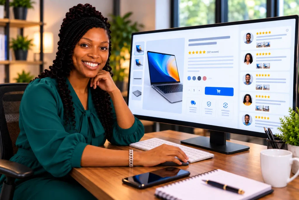 A digital webpage demonstrating how to write product descriptions with social proof