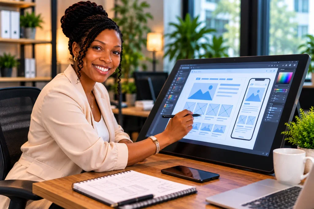 A successful digital manager learning how to write a call to action to improve sales