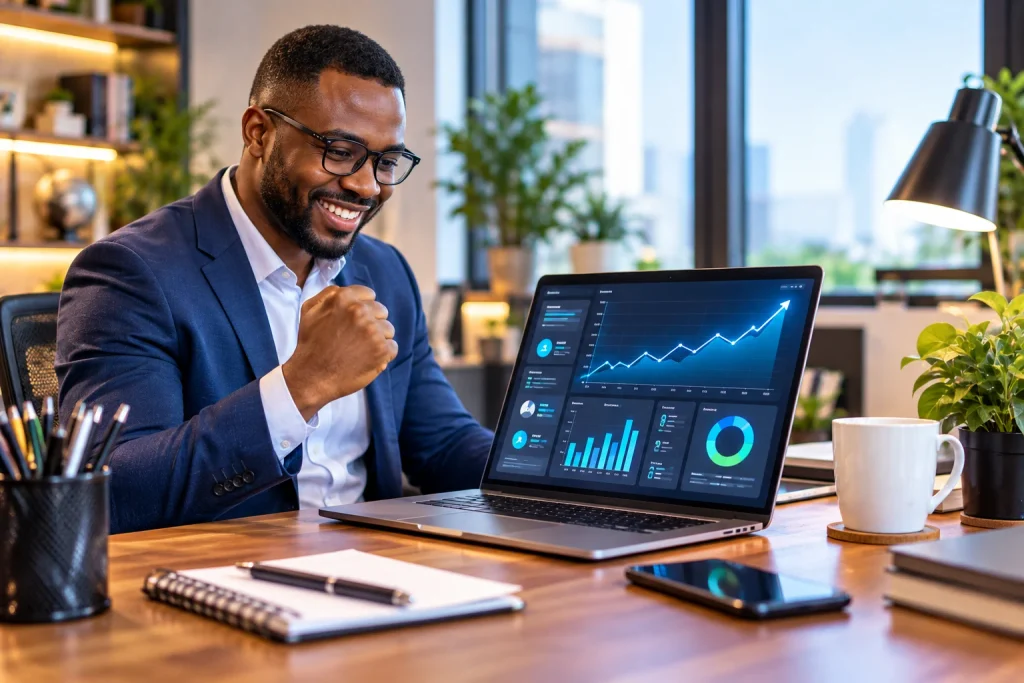 A successful digital manager mastering lead generation for beginners to improve business sales.