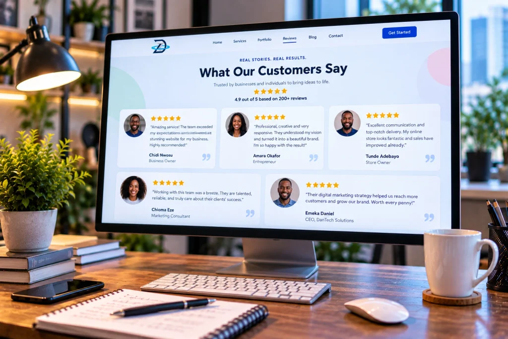 A digital review grid demonstrating how to increase website conversions using social proof.