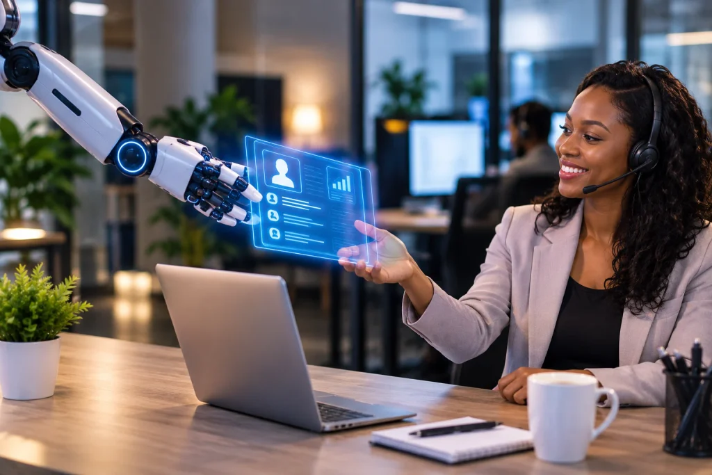 A clear illustration showing seamless human handoffs in AI customer service automation.