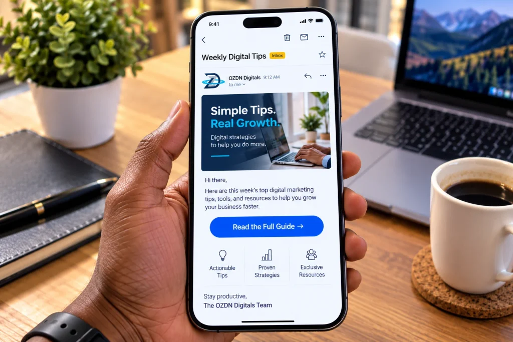 A mobile-optimized newsletter demonstrating successful email marketing for beginners.