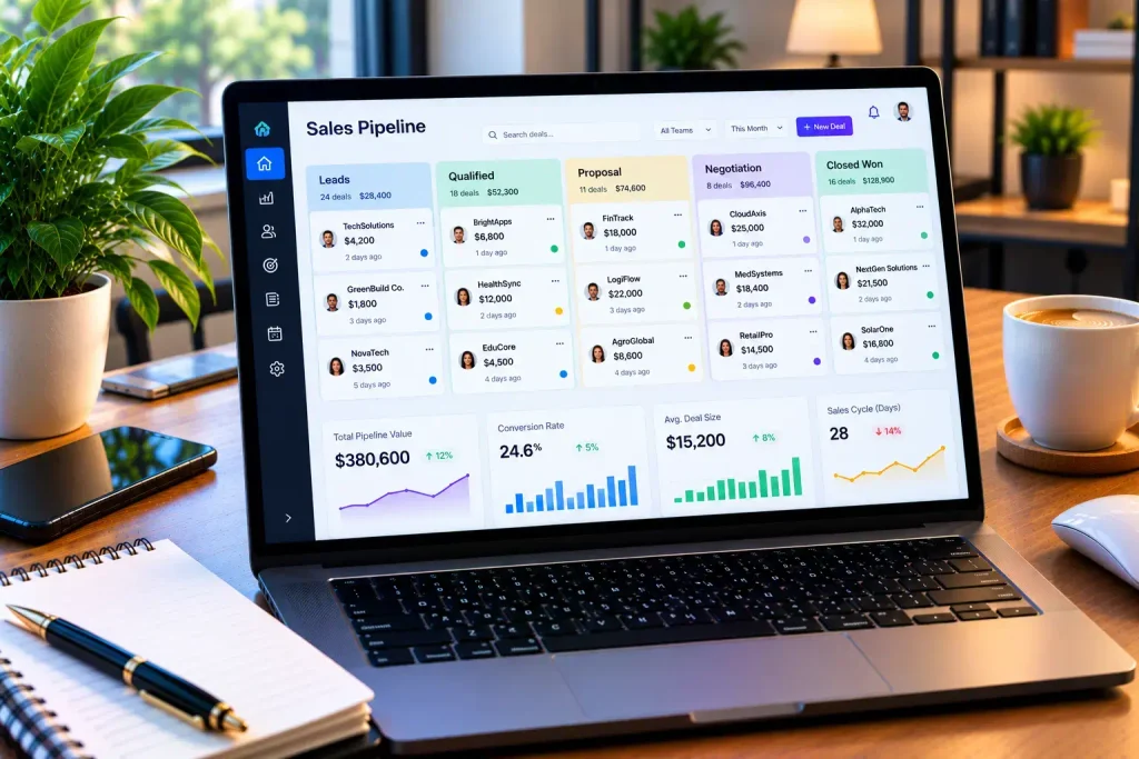 A wireframe layout showing ai customer follow up automation applied to a CRM dashboard design. Ai Customer Follow Up Automation